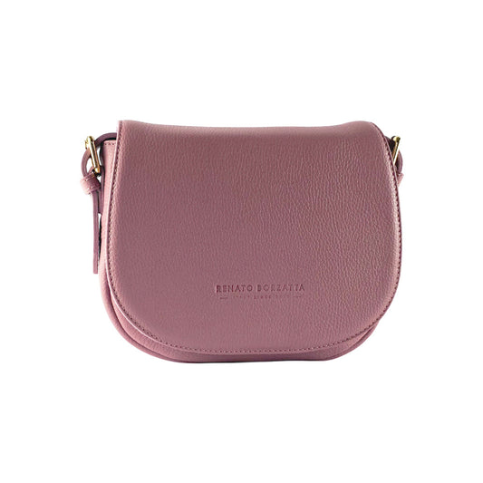 RB1002AZ | Borsa a Tracolla  in Vera Pelle Made in Italy con Tracolla removibile in pelle e attacchi con fibbie in metallo Oro Lucido - Colore Rosa Antico - Dimensioni: cm 26 x 20 x 10